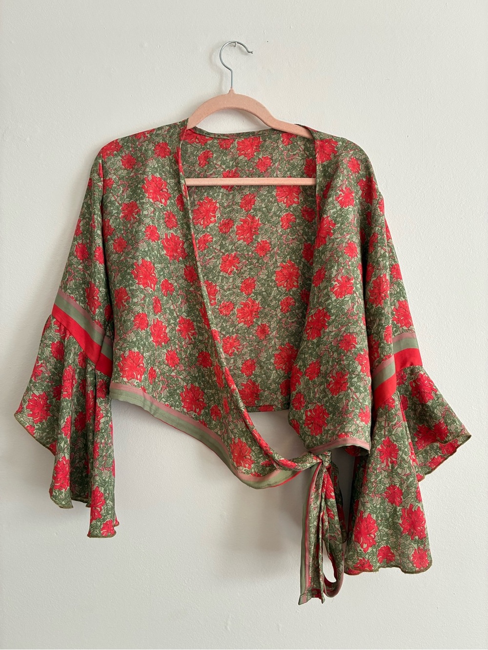 Indian Silk Sari Floral Multi-Way Tie Crop Top